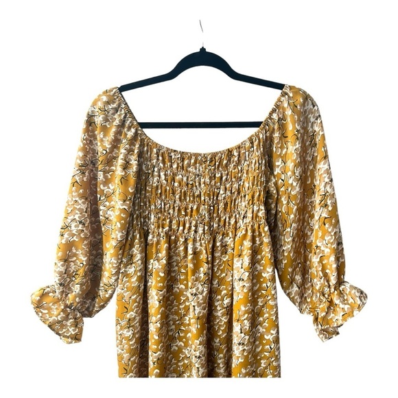 Elloh Golden Yellow Boho Floral Maxi Dress Size Small - Picture 3 of 6